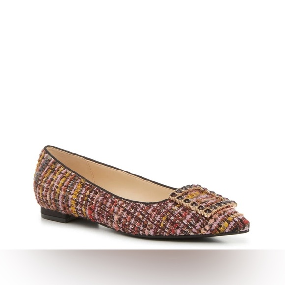 NWT Nine West Tweed & Rhinestone Buckle Flats - Plaid, Preppy - SIZE 9 - Picture 1 of 15